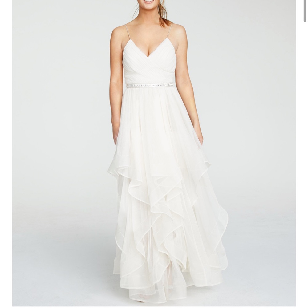 # Macys Sequin Hearts V Neck & Back Asymmetrical Sleeveless Ivory Gown Size 11